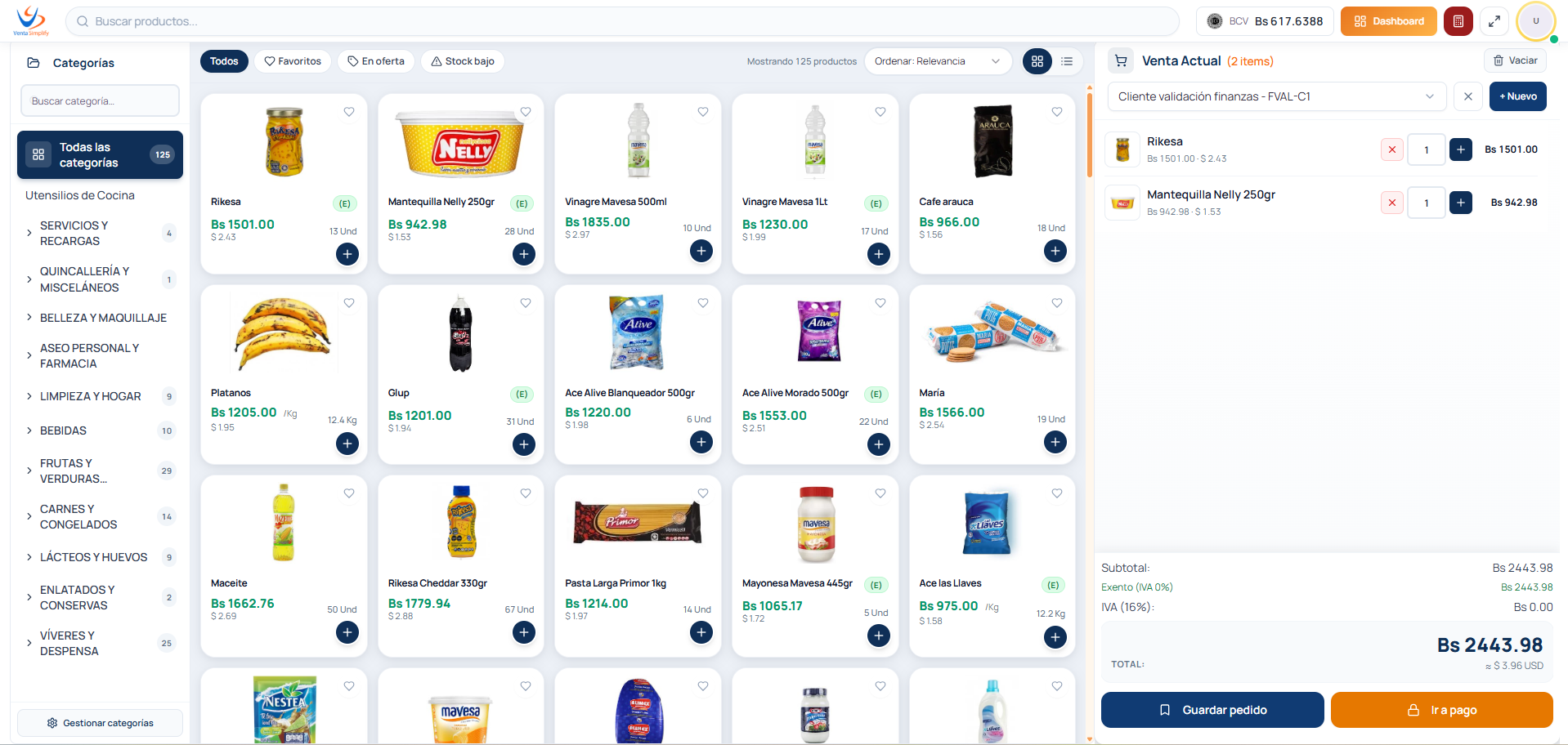 Punto de Venta de Venta Simplify con catálogo, stock y venta actual