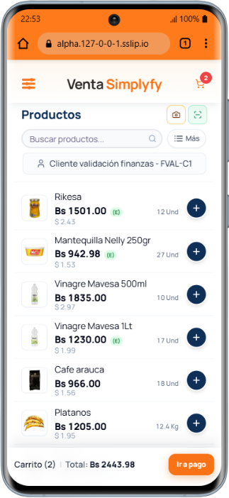 Punto de Venta móvil: productos, stock y total en tiempo real